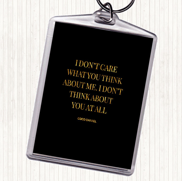 Black Gold Coco Chanel I Don't Care What You Think Quote Bag Tag Keychain Keyring