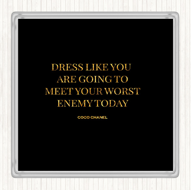 Black Gold Coco Chanel Worst Enemy Quote Drinks Mat Coaster