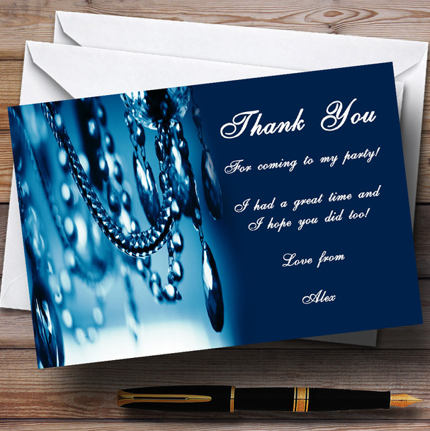 Blue Crystal Chandelier Personalised Party Thank You Cards