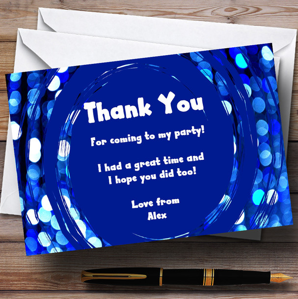 Blue White Lights Personalised Party Thank You Cards