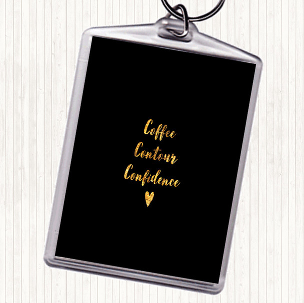 Black Gold Coffee Contour Confidence Quote Bag Tag Keychain Keyring