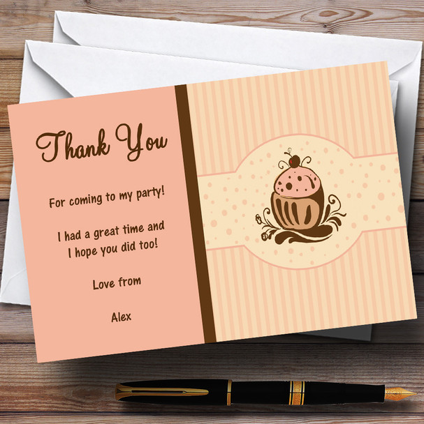 Chocolate Cupcake Vintage Tea Personalised Party Thank You Cards