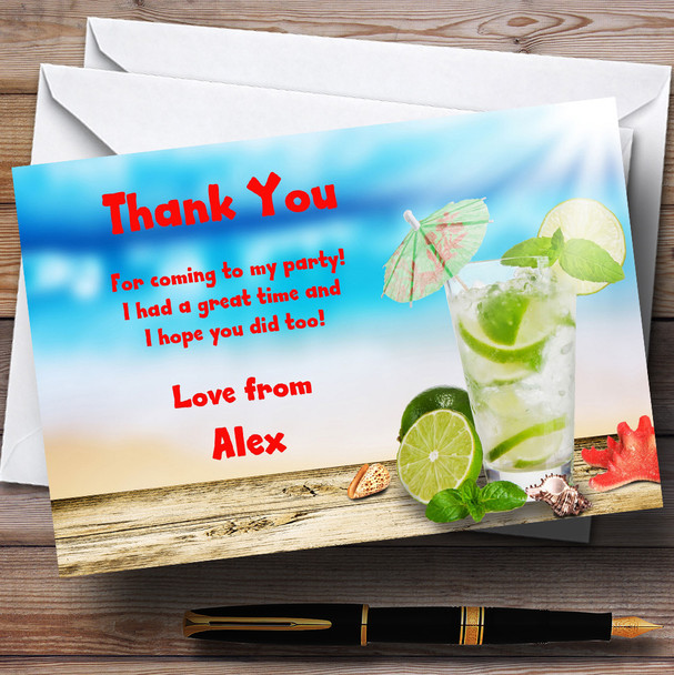 Cocktail On e Beach Personalised Party Thank You Cards