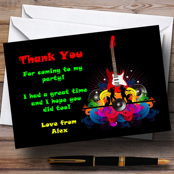 Colourful Guitar Disco Personalised Party Thank You Cards