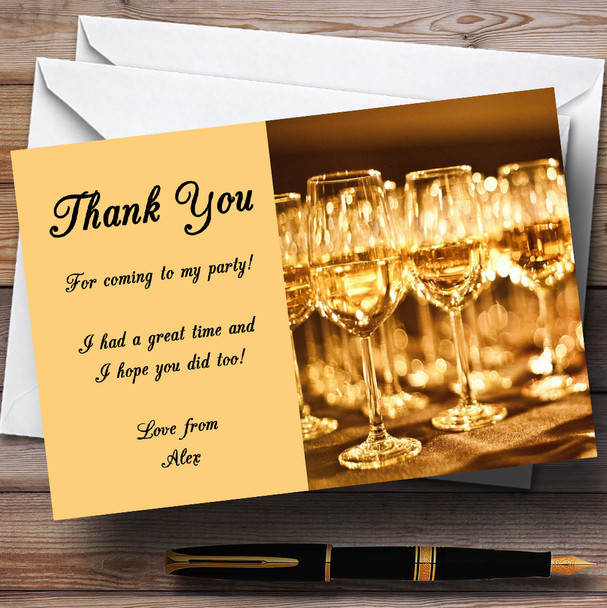 Golden Wine Glasses Personalised Party Thank You Cards