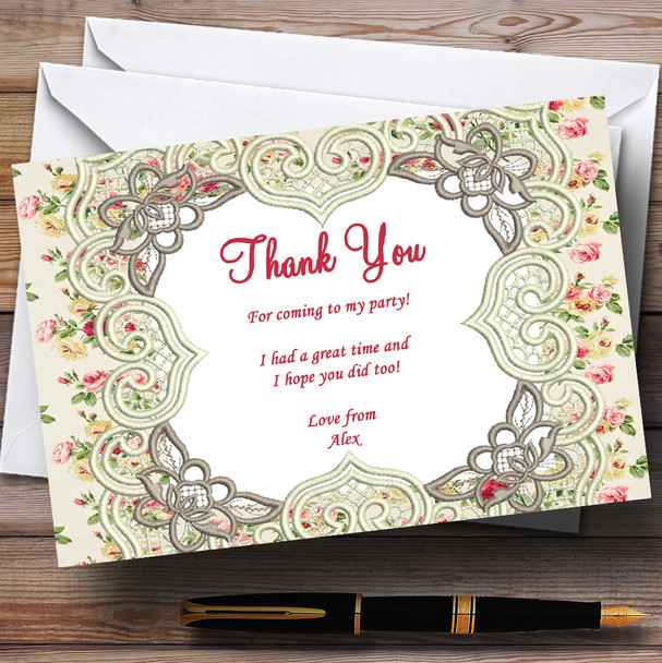 Kidston Inspired Floral Vintage Garden Tea Personalised Party Thank You Cards