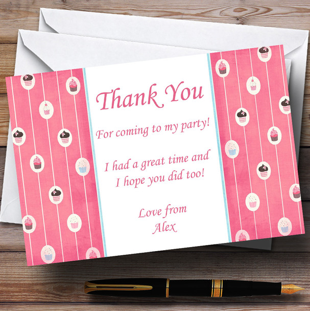 Pretty Pink Cupcakes Vintage Tea Personalised Party Thank You Cards