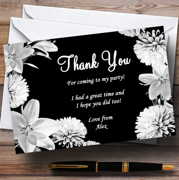 Stunning Lily Flowers Black White Personalised Party Thank You Cards