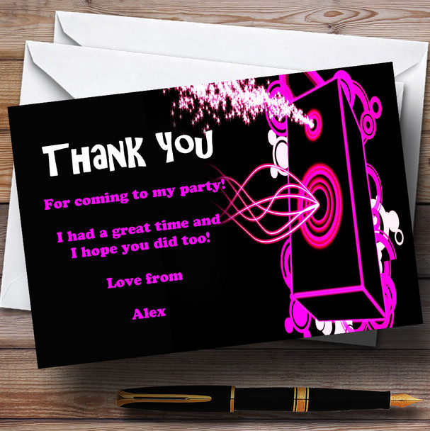 Black Pink Music Speaker Personalised Party Thank You Cards