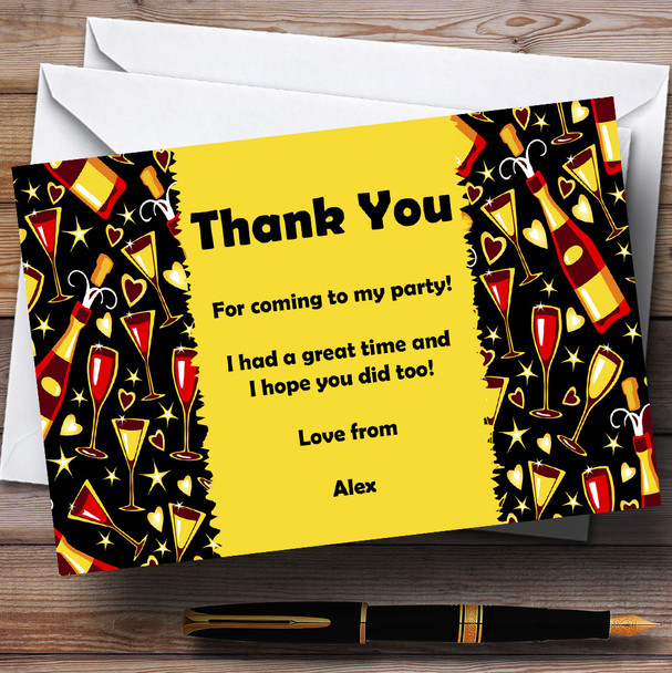 Black Yellow Champagne Glasses Personalised Party Thank You Cards