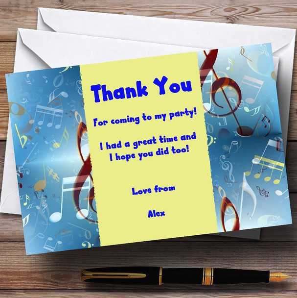 Blue Music Clef Personalised Party Thank You Cards