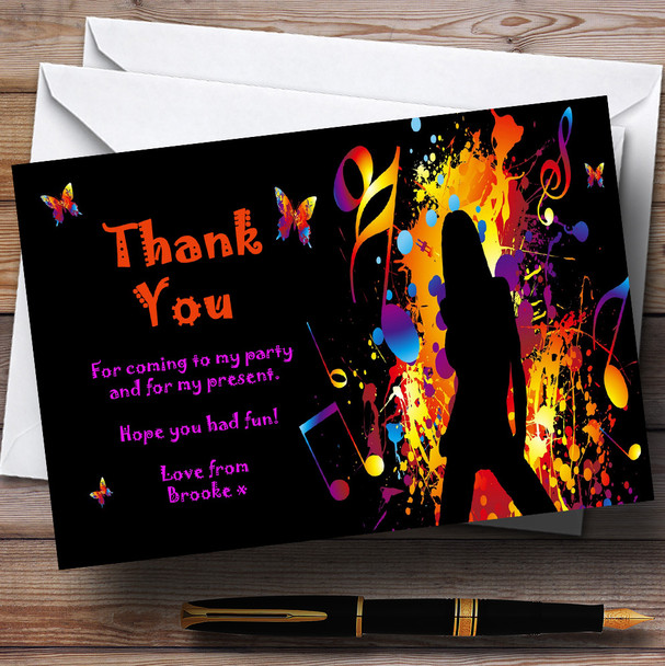 Music Disco Dancing Butterfly Personalised Party Thank You Cards