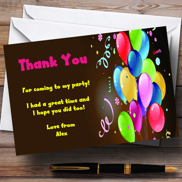 Party Thank You Cards Balloons Personalised Party Thank You Cards