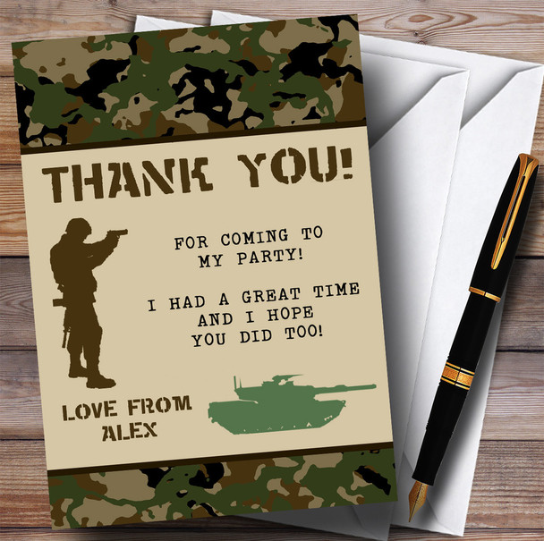 Any Age Soldier Army Camouflage Party Thank You Cards