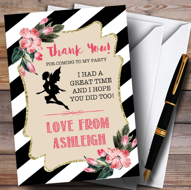 Black & White Floral Fairy Party Thank You Cards