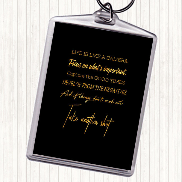 Black Gold Develop From Negatives Quote Bag Tag Keychain Keyring