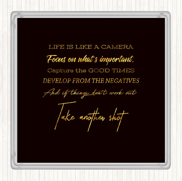Black Gold Develop From Negatives Quote Drinks Mat Coaster