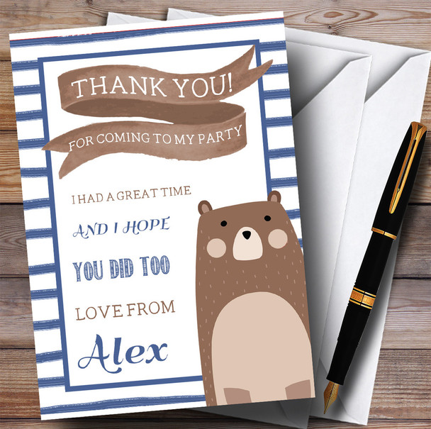 Blue Stripes Bear Party Thank You Cards