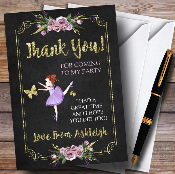 Chalk & Gold Ballerina Ballet Party Thank You Cards