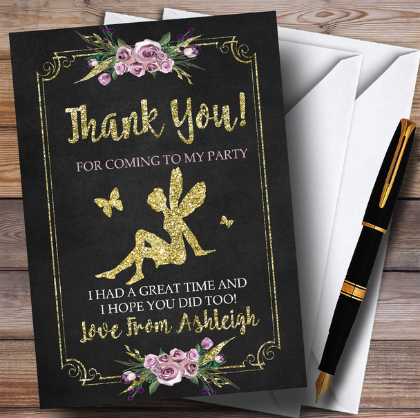 Chalk & Gold Floral Fairy Party Thank You Cards