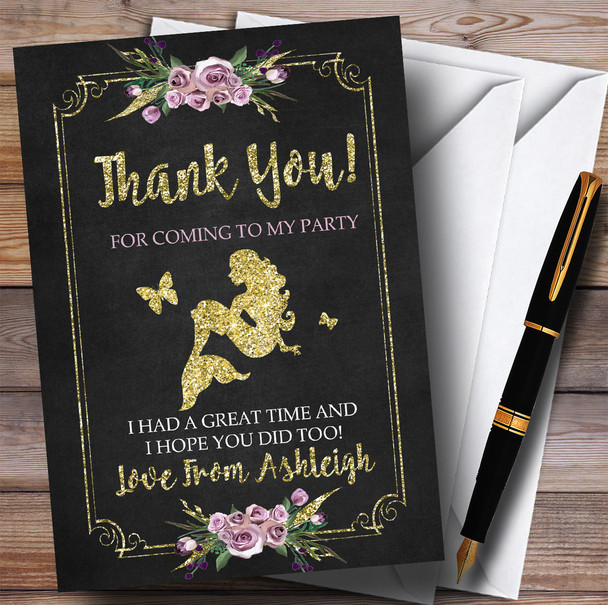 Chalk & Gold Floral Mermaid Party Thank You Cards