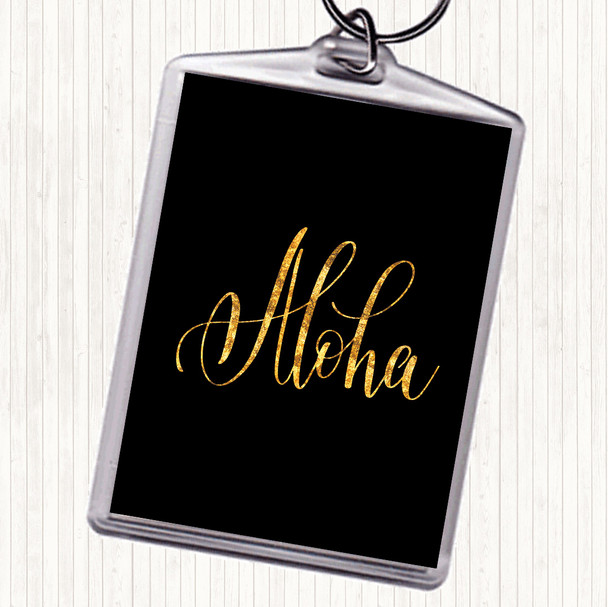 Black Gold Aloha Quote Bag Tag Keychain Keyring