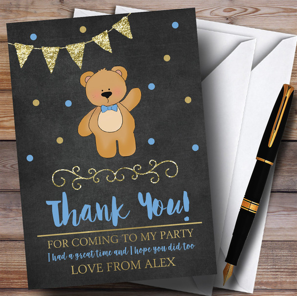 Chalk Gold Boys Teddy Bear Party Thank You Cards