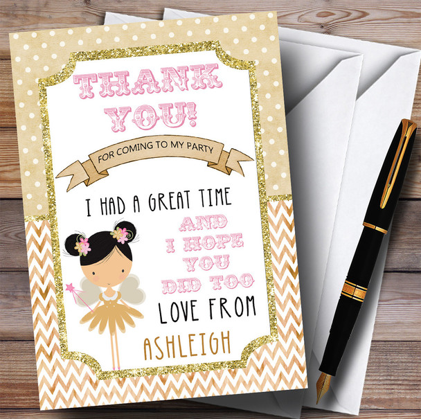Fairy Glitter Gold Girls Party Thank You Cards