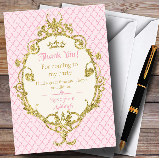 Gold & Pink Crown Princess Party Thank You Cards
