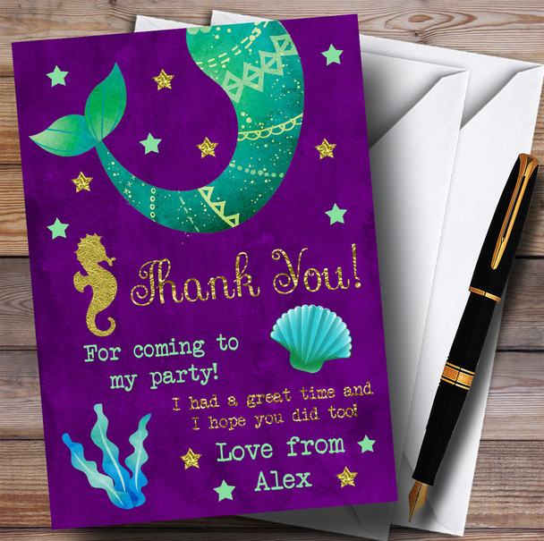 Gold and Purple Mermaid Party Thank You Cards
