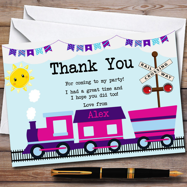 Pink & Purple Train Party Thank You Cards