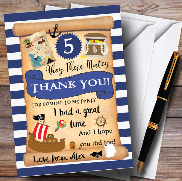 Pirate Blue Stripes Party Thank You Cards