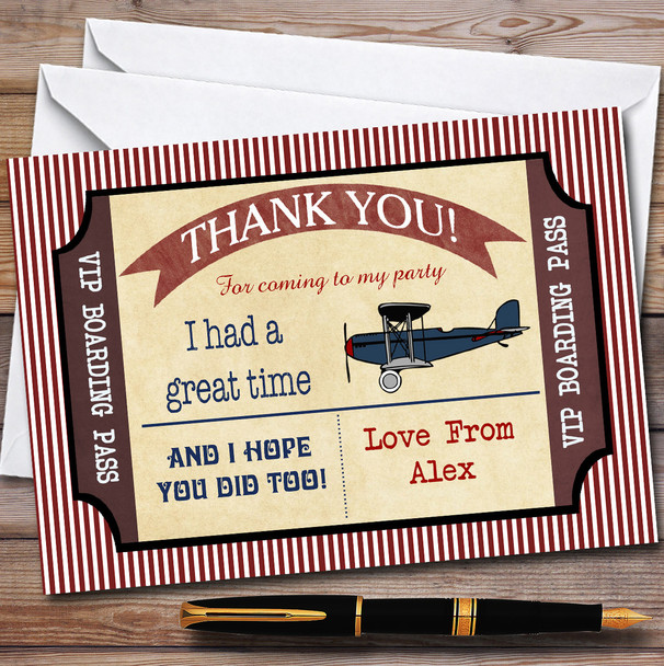 Red Boarding Pass Plane Party Thank You Cards