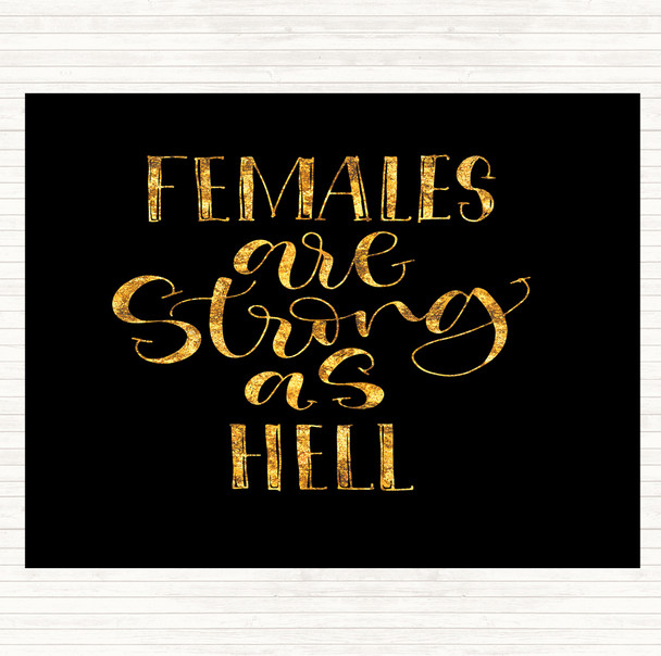 Black Gold Female Strong As Hell Quote Mouse Mat Pad