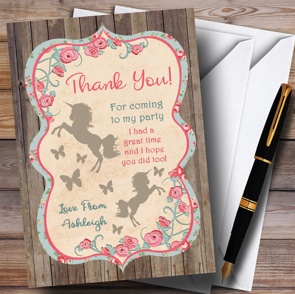 Shabby Chic Woodland Unicorn Party Thank You Cards