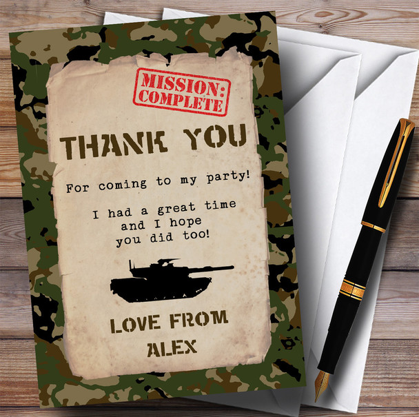 Top Secret Army Soldier Camouflage Party Thank You Cards