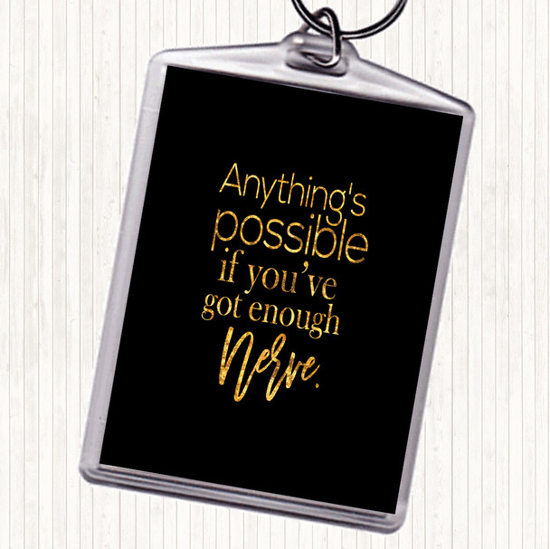 Black Gold Anything's Possible Quote Bag Tag Keychain Keyring