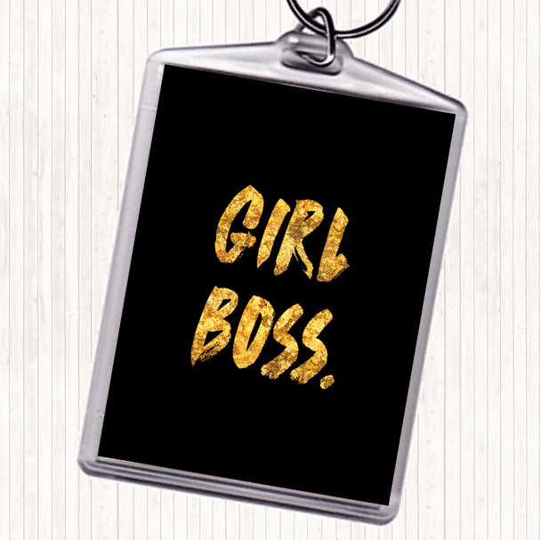 Black Gold Girl Boss Bold Quote Bag Tag Keychain Keyring