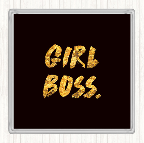 Black Gold Girl Boss Bold Quote Drinks Mat Coaster