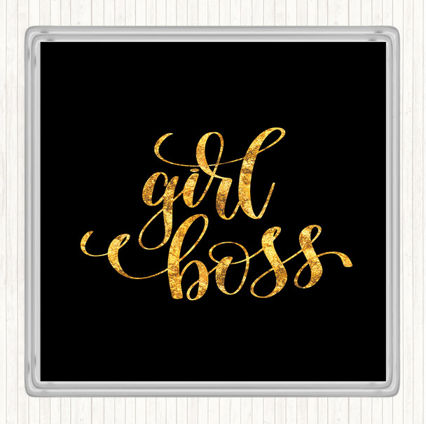 Black Gold Girl Boss Swirl Quote Drinks Mat Coaster