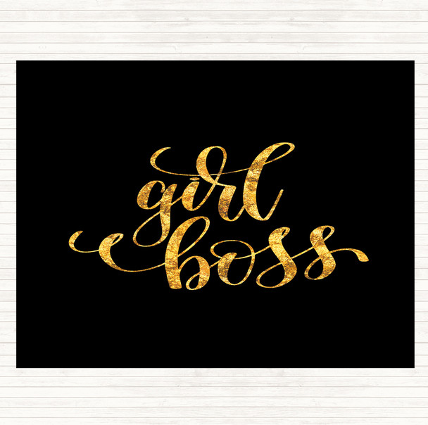 Black Gold Girl Boss Swirl Quote Mouse Mat Pad