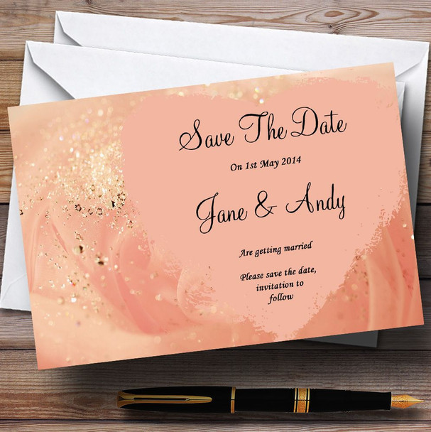 Peach Pink Pretty Personalised Wedding Save The Date Cards