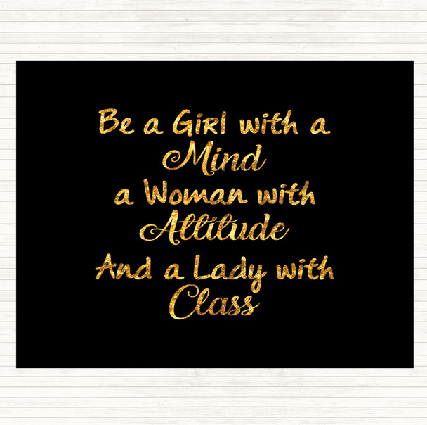 Black Gold Girl With A Mind Quote Mouse Mat Pad