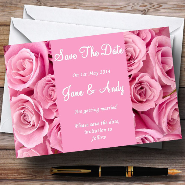 Pretty Pink Roses Personalised Wedding Save The Date Cards