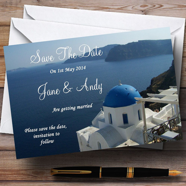 Greece Santorini Sea Jetting Off Abroad Personalised Wedding Save The Date Cards