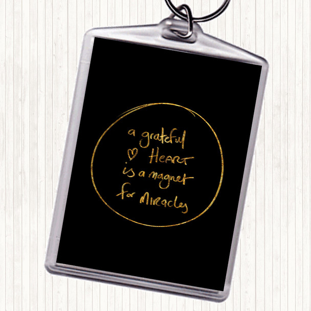 Black Gold Grateful Heart Quote Bag Tag Keychain Keyring