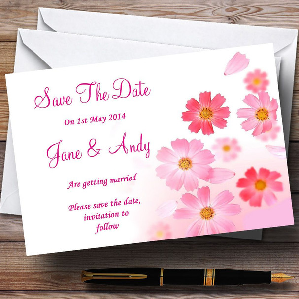 Pink Flowers Pretty Personalised Wedding Save The Date Cards