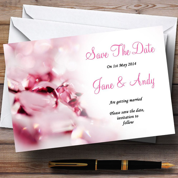 Pink Crystal Diamond Personalised Wedding Save The Date Cards