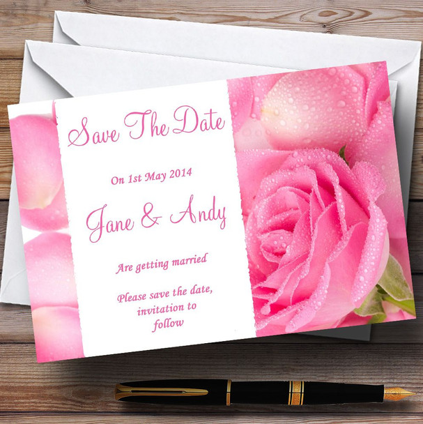 Pink Rose Petals Personalised Wedding Save The Date Cards