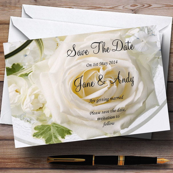 White Rose Personalised Wedding Save The Date Cards